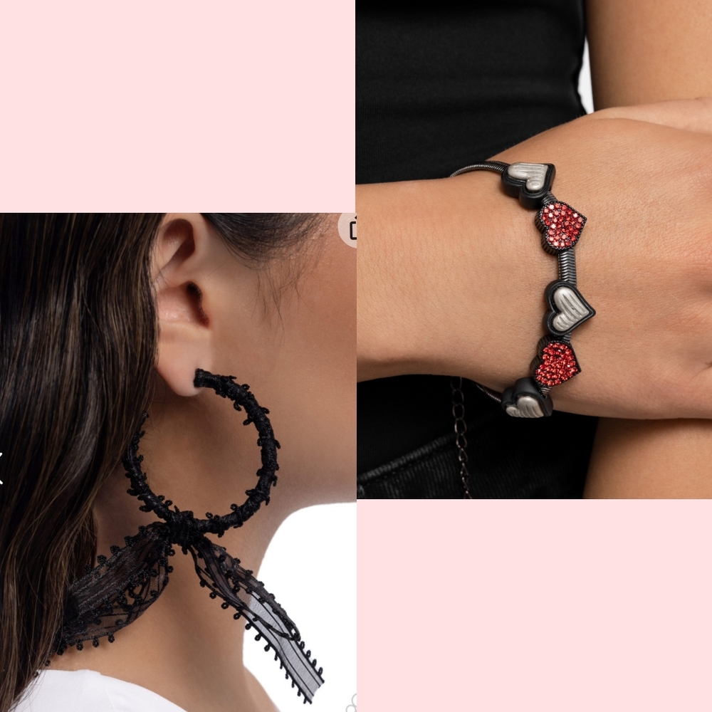 Brand New Bow Black Hoops  Pure Chemistry Red Heart Herringbone Bracelet